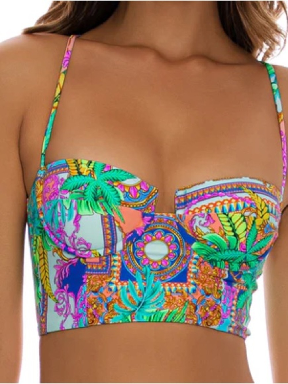Luli Fama Positano Tropical Print Longline Bikini Top in Multicolor